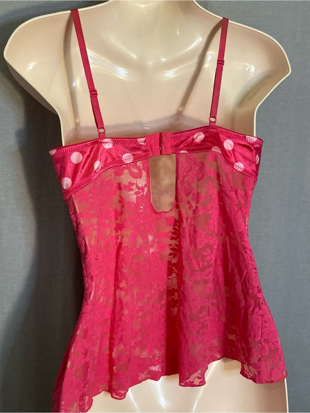 Victoria's Secret Hot Pink Polka Dot Bow Lace Camisole - Picture 8 of 8